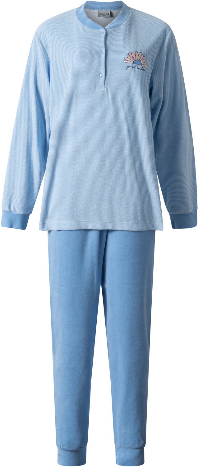 Lunatex winter dames pyjama 124281 - warm badstof - blauw