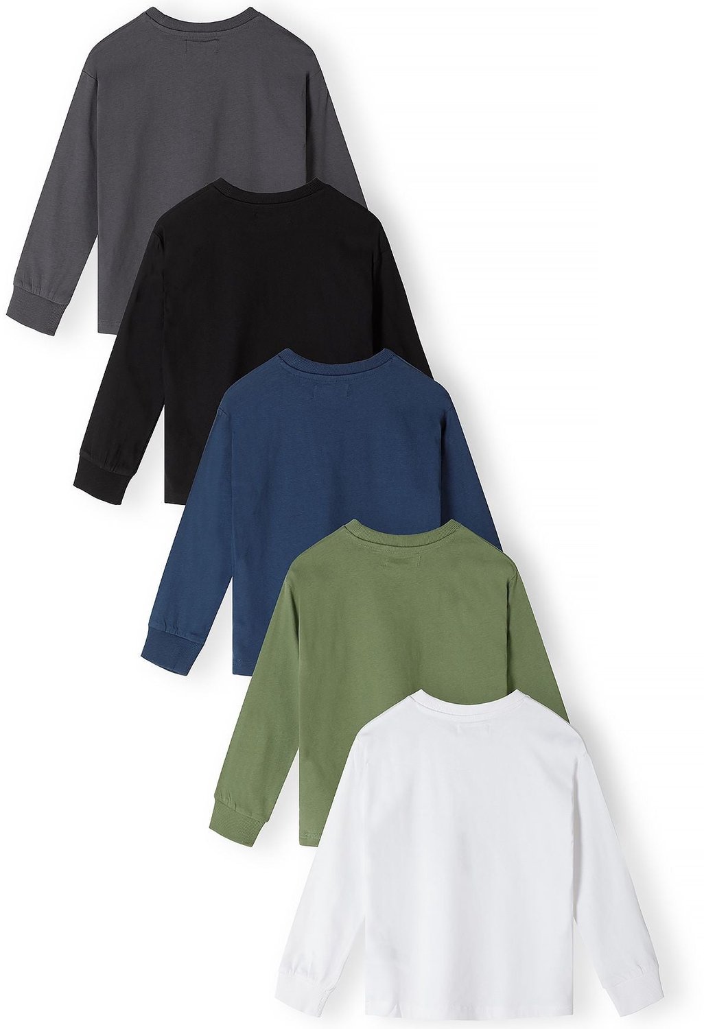 Minoti longsleeve jongens – geborduurd hertje – 5-pack – grijs en olijfgroen