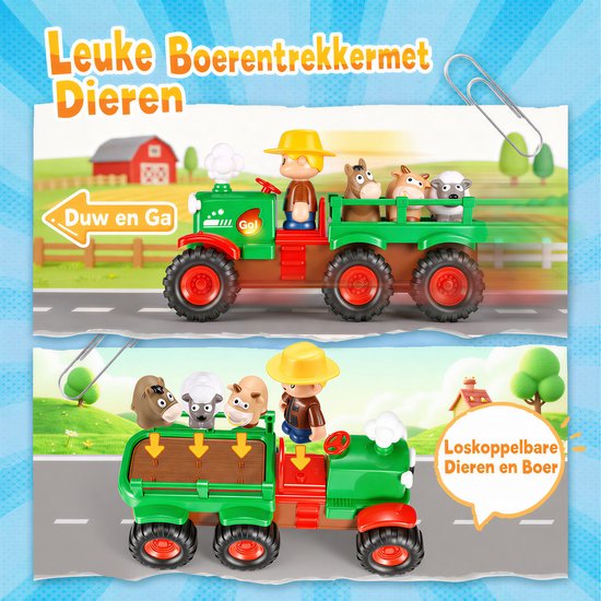 Wootoy Speelgoed Tractor voor Peuters van 1 2 en 3 jaar - Boerderij Voertuig Auto met Muziek en Dieren - Montessori Speelgoed voor Baby's –Cadeau Educatief Kinderspeelgoed Jongens en Meisjes — afbeelding 2