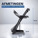 Zijaanzicht van de opklapbare Focus Fitness Jet 9 iPlus loopband met afmetingen 130 cm, 92 cm en 154 cm.