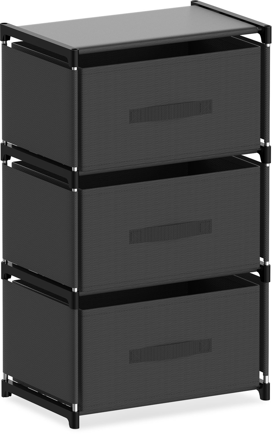 Soontrans - Ladekast met 3 Stoffen Lades - Dressoir en Opbergkast - Kast met Lades voor Slaapkamer - Woonkamer - Hal - Keuken en Kantoor - Compact Opbergrek - 40 x 26 x 67 cm - Zwart