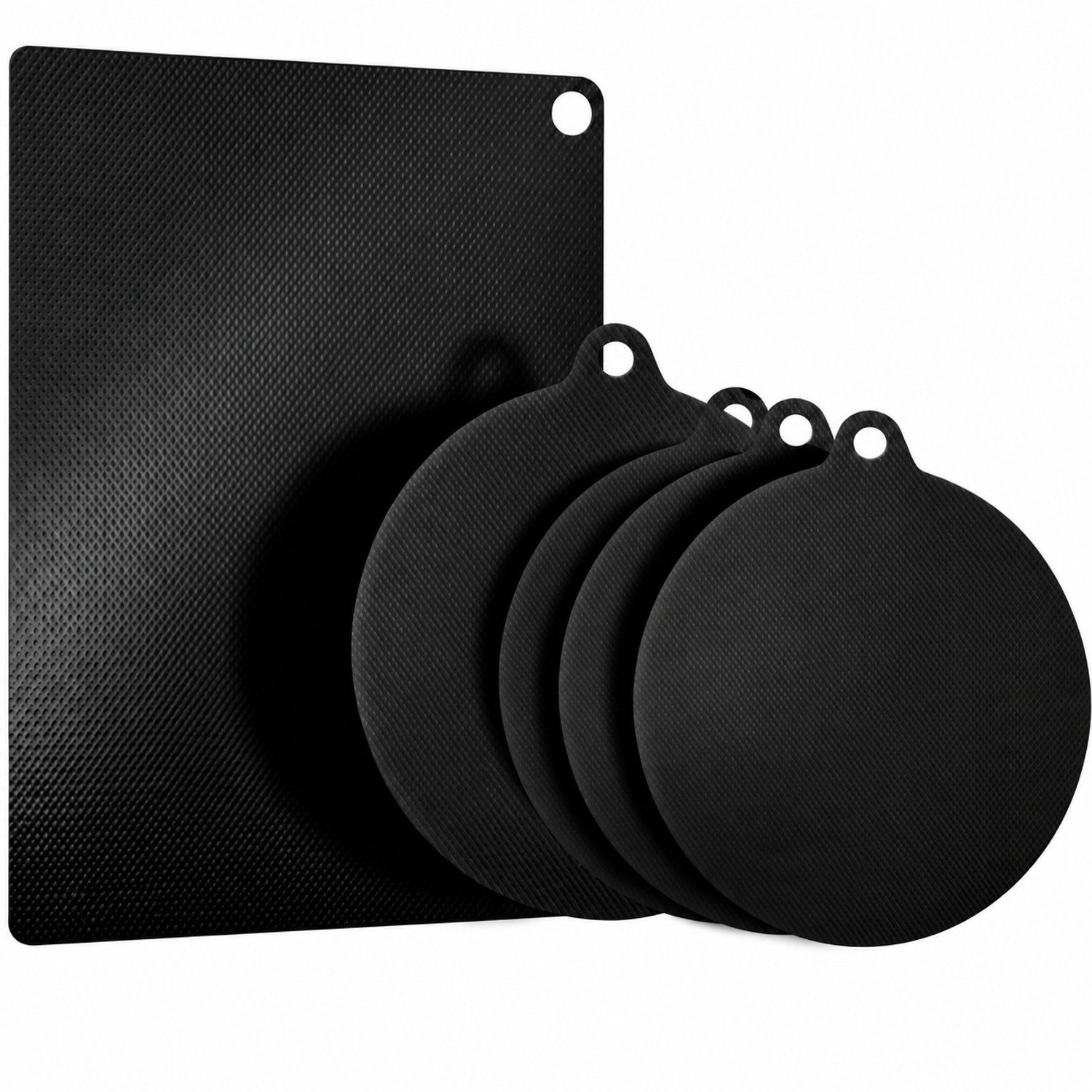 Inductie Beschermer – Inductie Mat Set van 5 – Hittebestendige Siliconen Glasvezel Matten – Antislip Kookplaatbeschermer en Onderzetter – 3 x 22 cm, 1 x 24 cm, 1 x 35 x 25 cm – Zwart