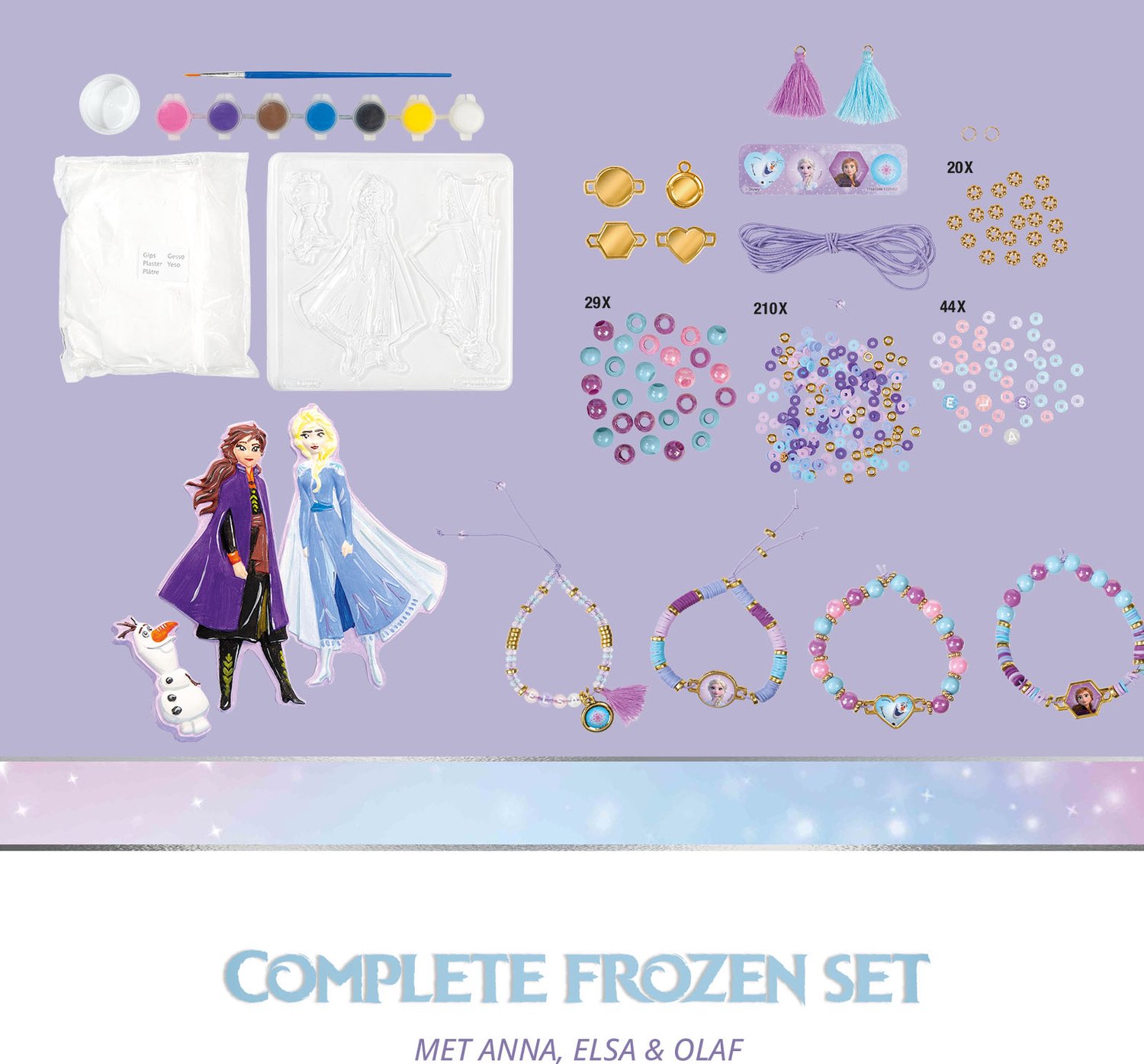 Disney Frozen 2-in-1 Knutselkoffer - 4 armbandjes met 300+ kralen - Gipsfiguren gieten en schilderen - Speelgoed Kinderen - Knutselen - Voor meisjes en jongens - Vanaf 5 jaar - Totum — afbeelding 5
