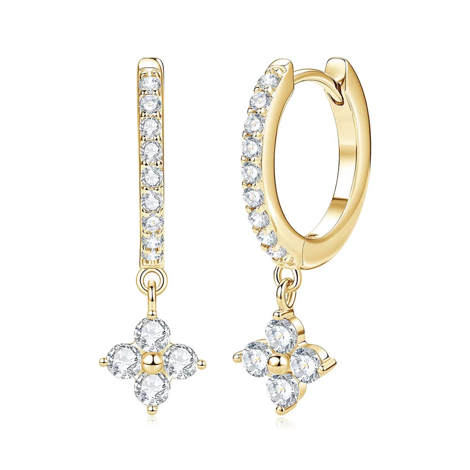 Selevie Oorringen Goud met Klaverhanger en Moissanite - D VVS1 - Clover Leaf Hoops