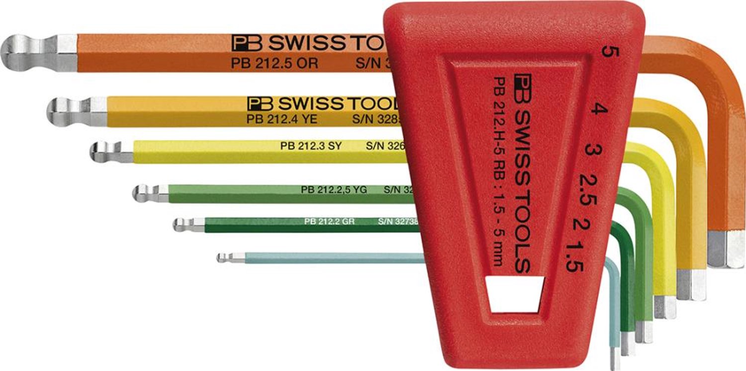 Inbussleutel- set in kunststof houder 6-delig 1,5-5mm zwart kogelkop PBSwiss Tools