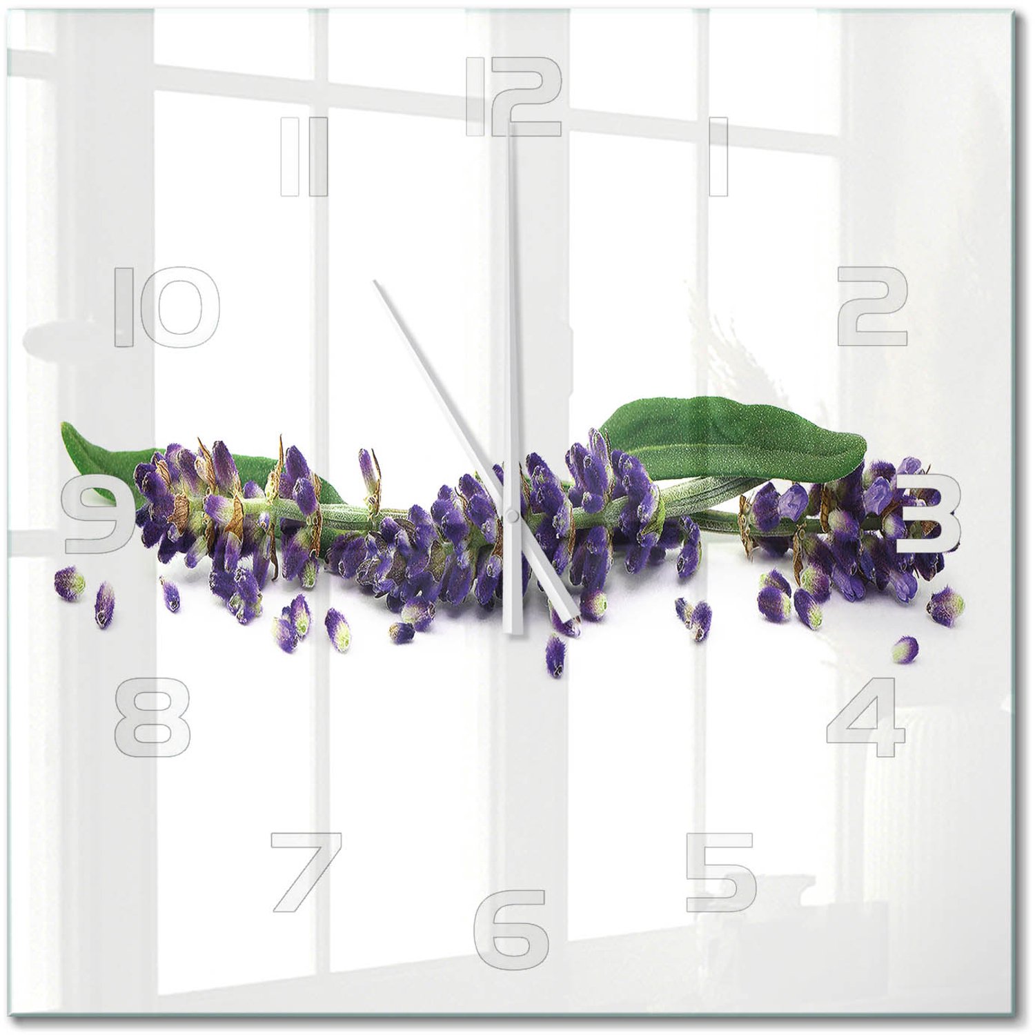 TULUP Wandklok - Lavendel Gekleurde Glazen Klok - 60x60 cm - Paars Glazen Klok Met Print - Witte handen - Vierkante Klok - Moderne Wandklok Glas - Wandklok Glas Decoratie