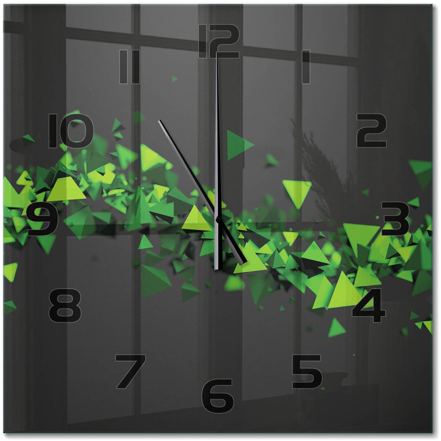TULUP Wandklok - Geometrische golf Gekleurde Glazen Klok - 60x60 cm - Groente Glazen Klok Met Print - Zwarte handen - Vierkante Klok - Moderne Wandklok Glas - Wandklok Glas Decoratie