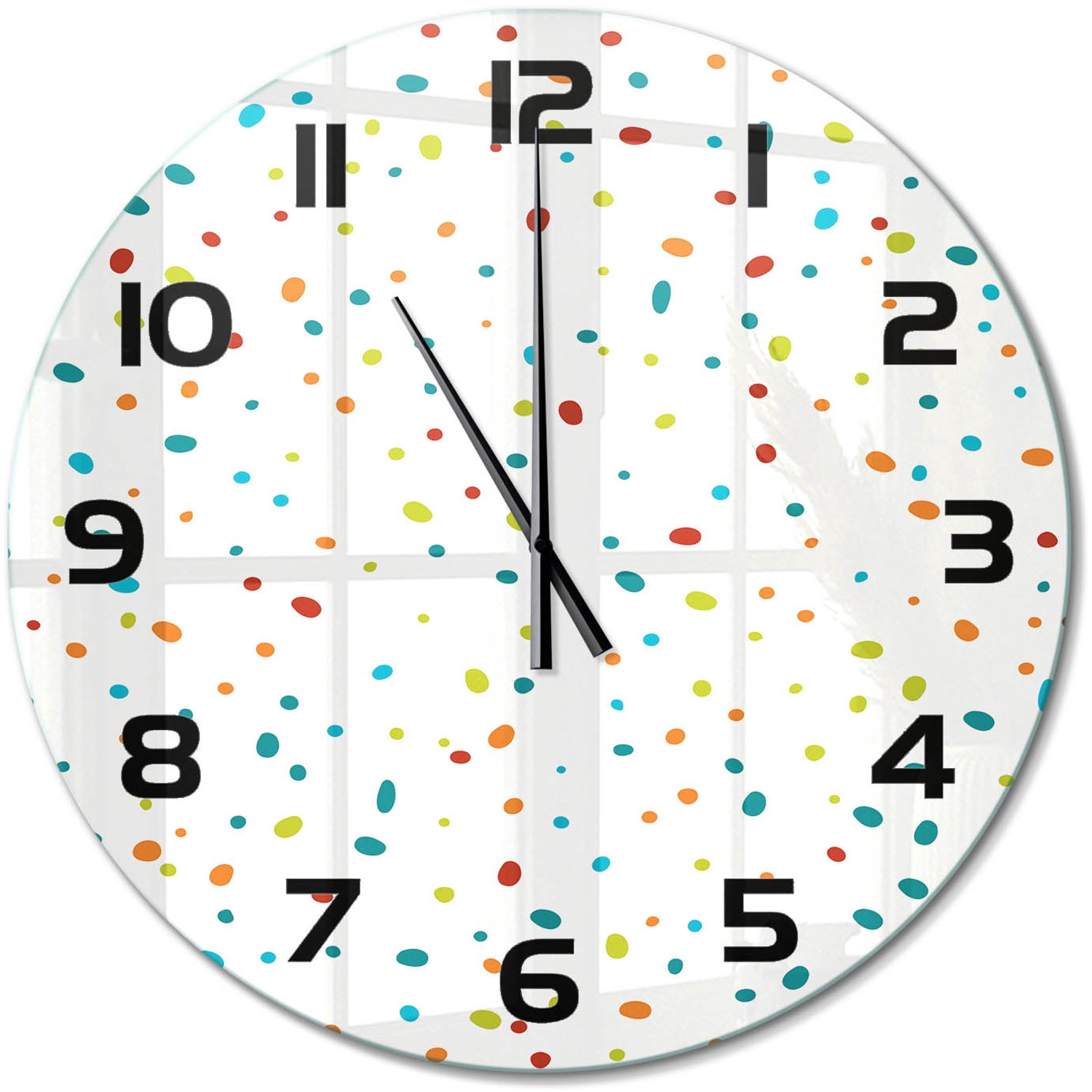 TULUP Wandklok - Kleurrijke stippen Wandklok Glas Met Motief - fi60 cm - Veelkleurig Decoratieve Glazen Klok - Zwarte handen - Ronde Klok - Gekleurde Glazen Klok - Glazen Klok Met Print
