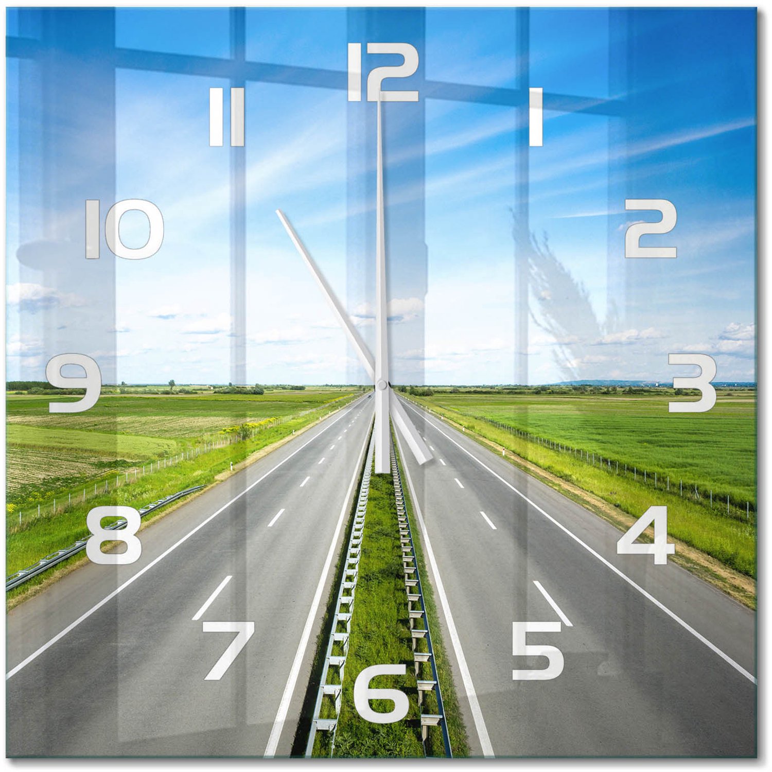 TULUP Wandklok - Snelweg Wandklok Glas Met Motief - 60x60 cm - Groente Decoratieve Glazen Klok - Witte handen - Vierkante Klok - Gekleurde Glazen Klok - Glazen Klok Met Print