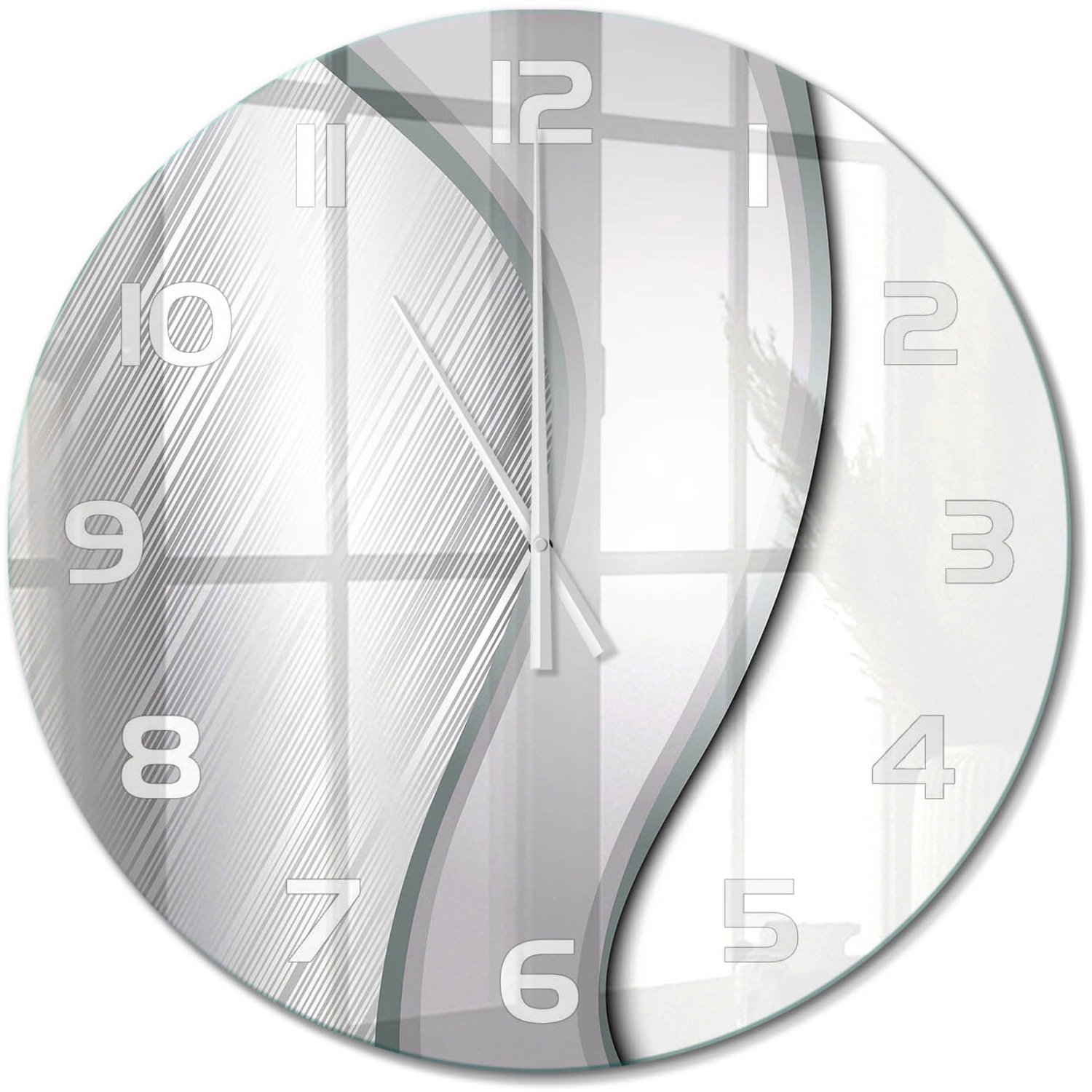 TULUP Wandklok - Metaalabstractie Wandklok Glas Met Motief - fi60 cm - Zilver Decoratieve Glazen Klok - Witte handen - Ronde Klok - Gekleurde Glazen Klok - Glazen Klok Met Print