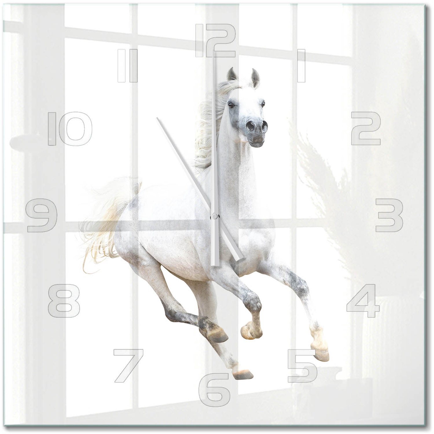 TULUP Wandklok - Wit Arabisch paard Gekleurde Glazen Klok - 60x60 cm - Wit Glazen Klok Met Print - Witte handen - Vierkante Klok - Moderne Wandklok Glas - Wandklok Glas Decoratie