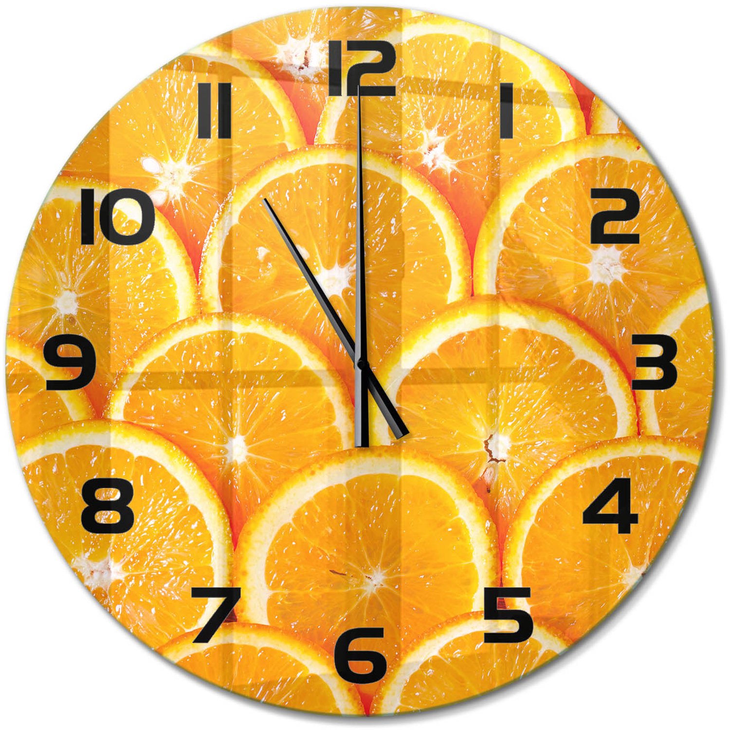 TULUP Wandklok - Sinaasappelschijfjes Glazen Klok Met Print - fi60 cm - Oranje Wandklok Glas Met Motief - Zwarte handen - Ronde Klok - Wandklok Glas Decoratie - Gekleurde Glazen Klok