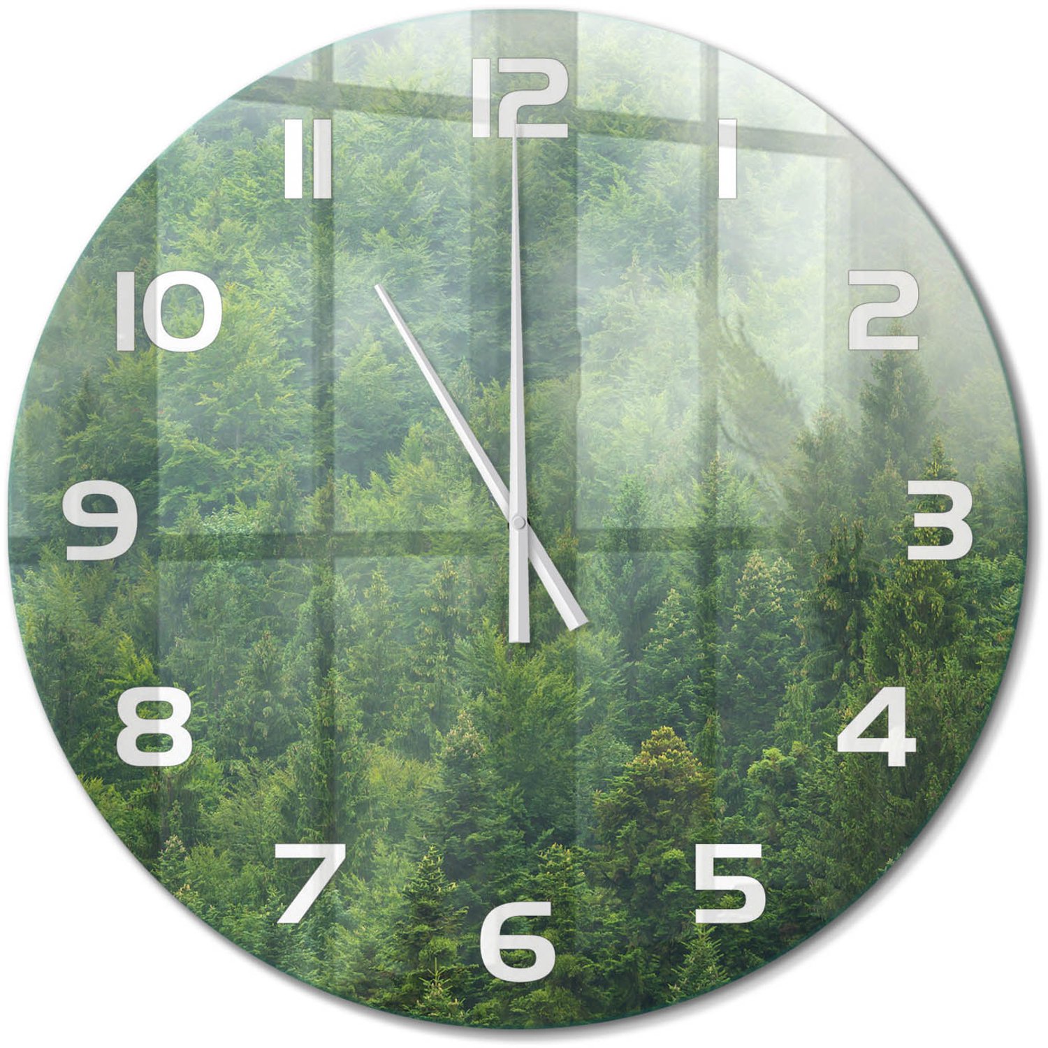 TULUP Wandklok - Mysterieus bos Gekleurde Glazen Klok - fi60 cm - Groente Glazen Klok Met Print - Witte handen - Ronde Klok - Moderne Wandklok Glas - Wandklok Glas Decoratie
