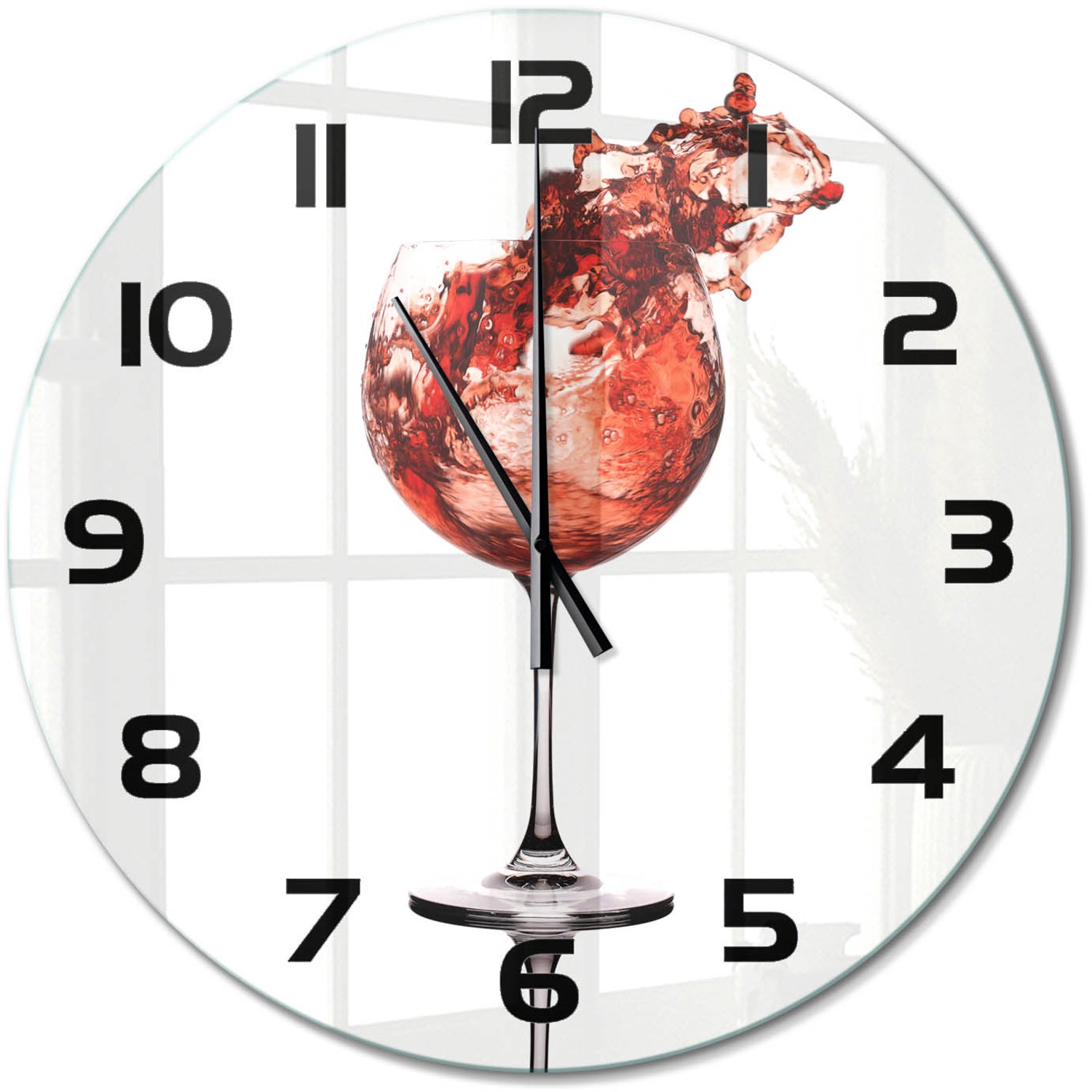 TULUP Wandklok - Een glas wijn Gekleurde Glazen Klok - fi60 cm - Rood Glazen Klok Met Print - Zwarte handen - Ronde Klok - Moderne Wandklok Glas - Wandklok Glas Decoratie