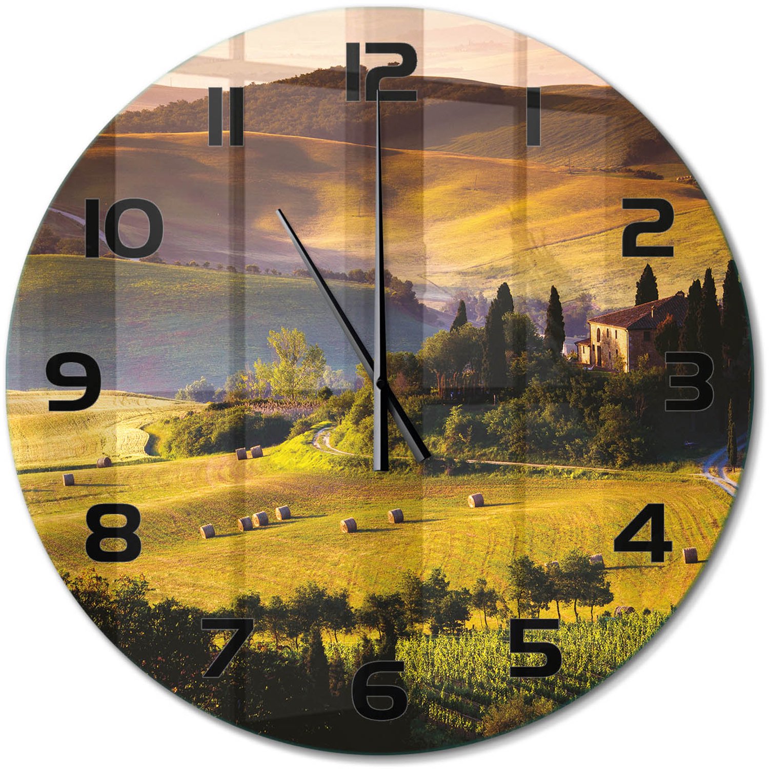 TULUP Wandklok - Toscane, Italië Wandklok Glas Met Motief - fi60 cm - Groente Decoratieve Glazen Klok - Zwarte handen - Ronde Klok - Gekleurde Glazen Klok - Glazen Klok Met Print