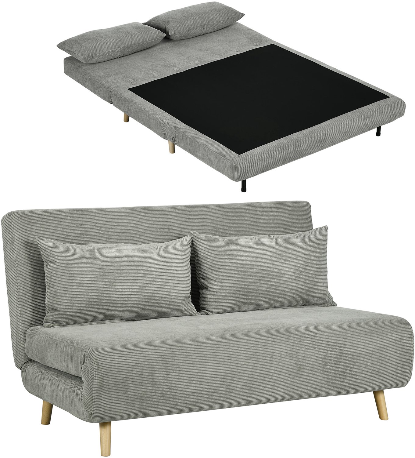 Lunpog Slaapbank - logeerbed - 3 standen verstelbare rugleuning - linnenlook - tot 120 kg - 141 x 90 x 81 cm - grijs