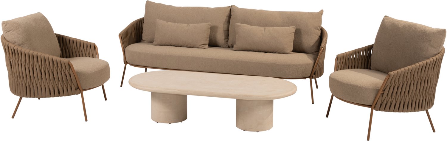 4 Seasons Outdoor Hampton Molina stoel bank loungeset 4 delig mortex amber 4 Seasons Outdoor Bruin / Terre, Taupe, Amber