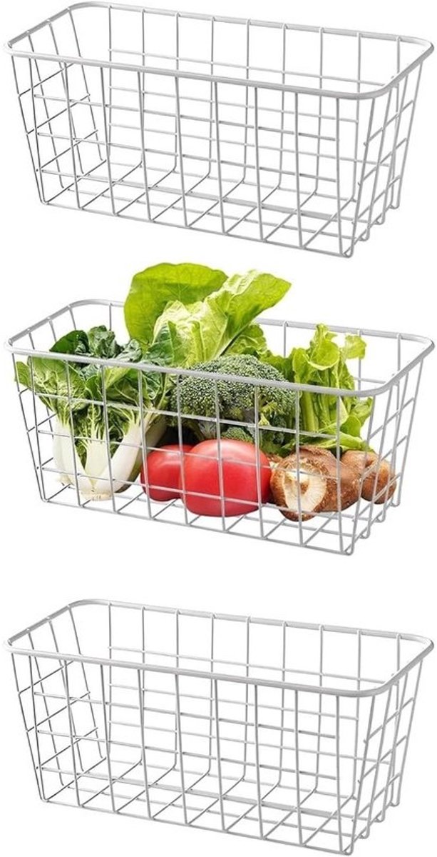 Set van 3 metalen opbergmanden - met handvatten - 21 x 16 x 9 cm - wit