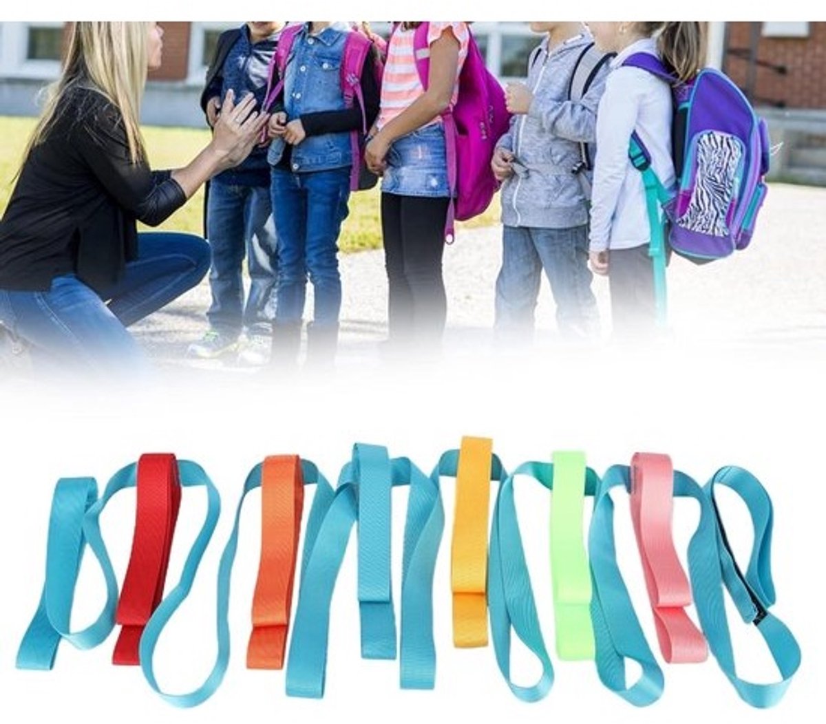 Veiligheidslijn voor 6 Kinderen - Wandelhulpmiddel met Kleurrijke Handvatten voor Kinderopvang