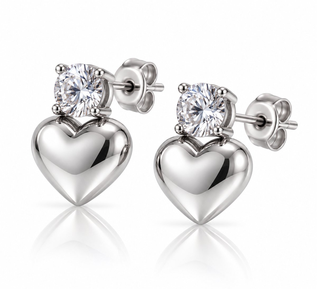 Maevi® Oorbellen Set - Hart - Kleur: Zilver - RVS / Roestvrijstaal / Stainless Steel - Verkleurt Niet - Hoge Kwaliteit - Oorhangers / Oorbellen - Cadeau voor Vrouwen / Dames / Mama / Moeder - Hartje / Heart - Incl. Luxe Cadeau Verpakking - Oorknop