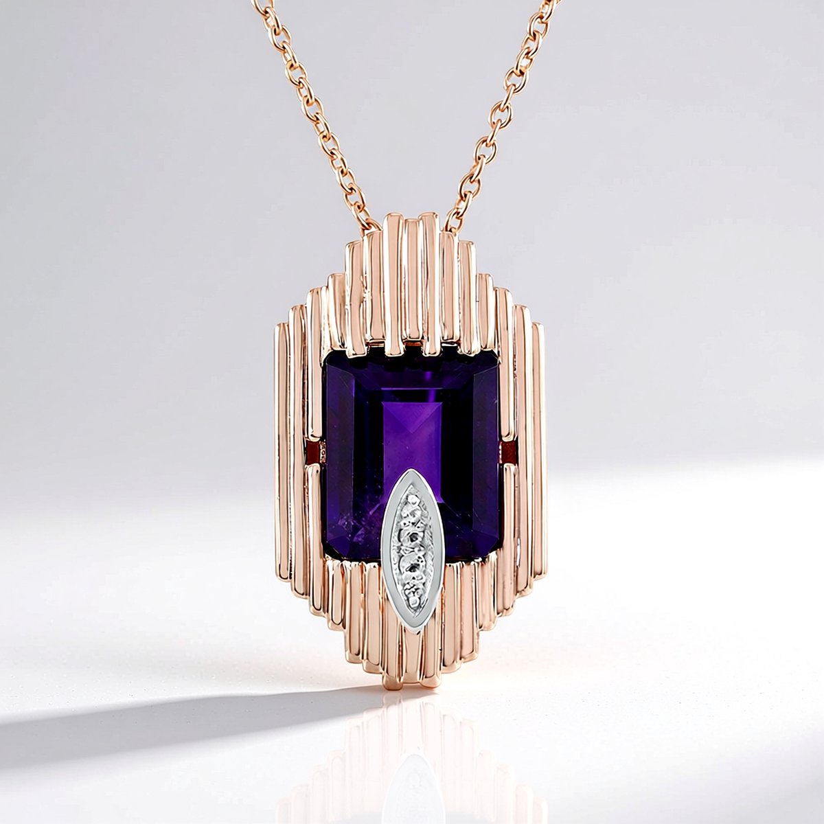 Cavill - Zilveren Halsketting met 3,82 ct Zambia-Amethist - 925 Sterling Zilver - Roségoud Verguld - Witte Topaas Accenten - Elegante Achthoek
