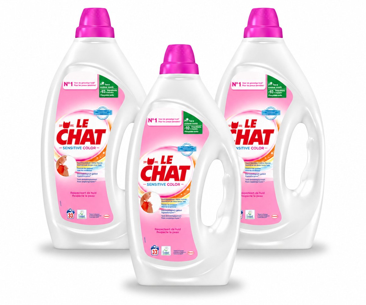 3 x Le Chat – Vloeibaar Wasmiddel – Sensitive Color – 1,485 L - Bulkverpakking - 3 stuks