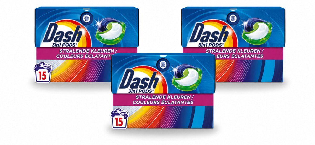 3 x Dash – Wasmiddelcapsules – 3in1 Pods Stralende Kleuren – 15 capsules - Bulkverpakking - 3 stuks
