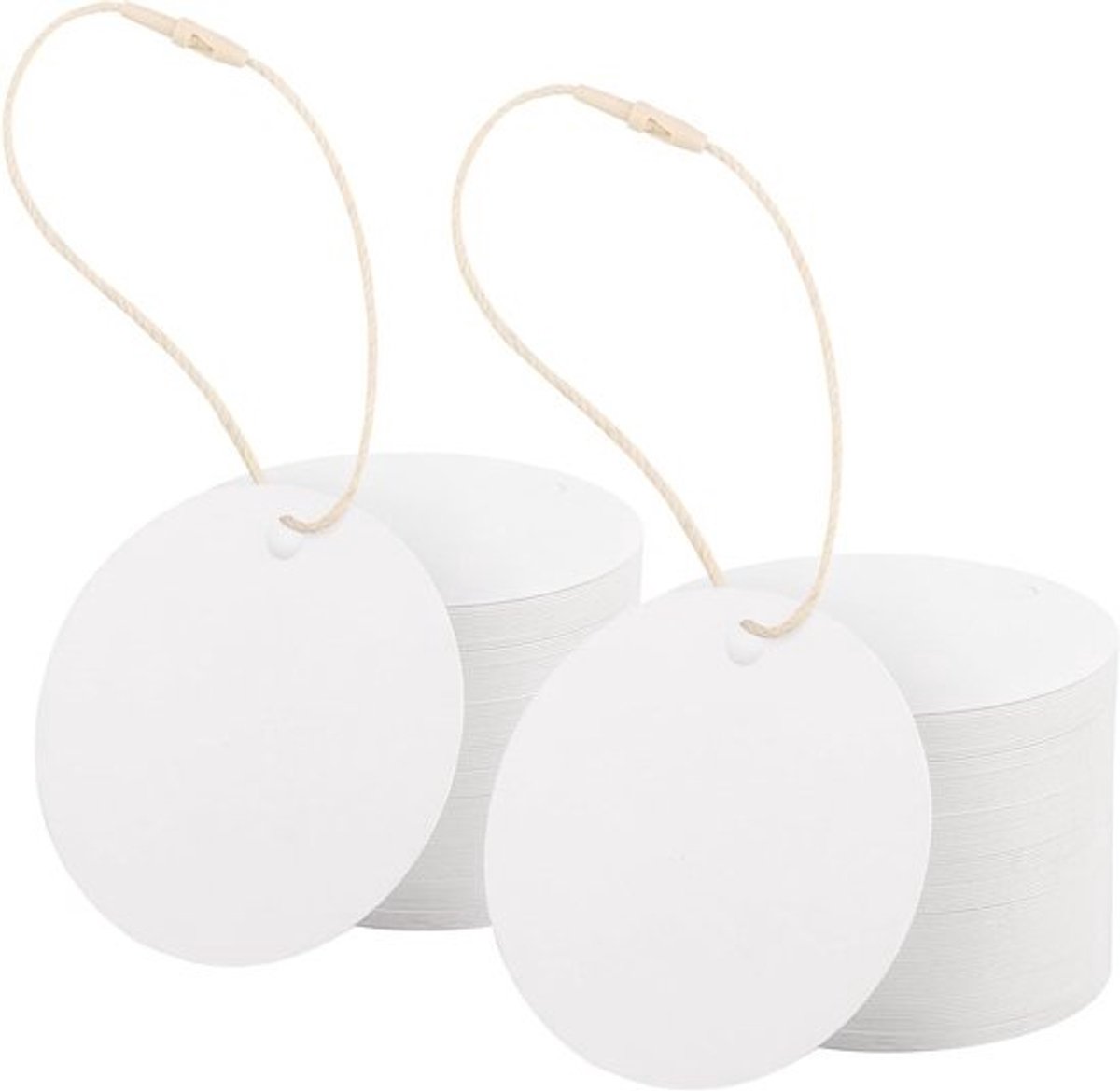 Ronde Witte Cadeau Hangers van 6cm - 400 Stuks van 300GSM Labelpapier - Lege Kraft Labels met Beige Katoenen Touw voor Cadeauverpakkingen