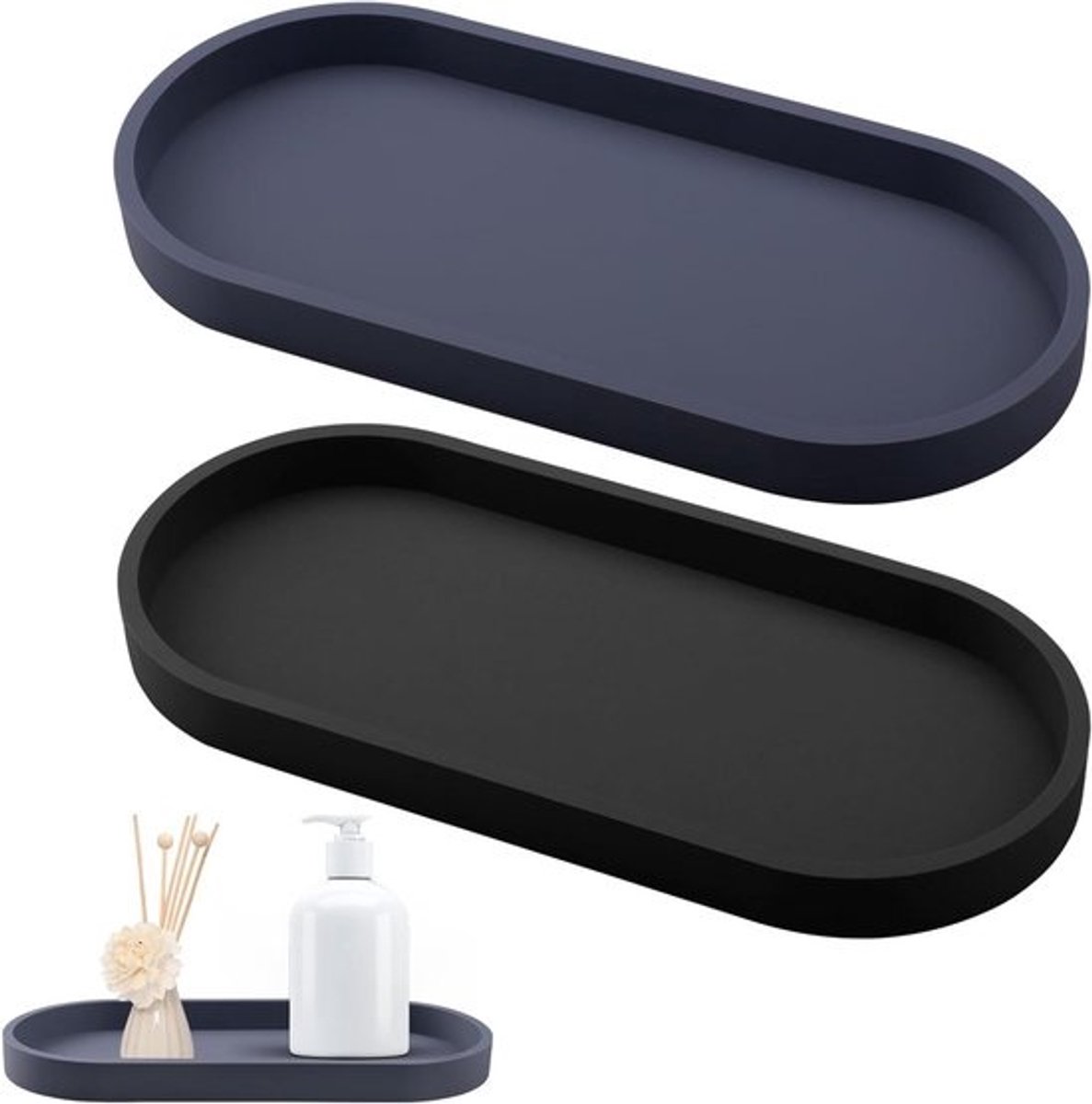 Set van 2 Silicone Badkuip Planken - Ovale Decoratieve Tray voor Sieraden, Woonkamer en Keuken - 11 x 25 cm
