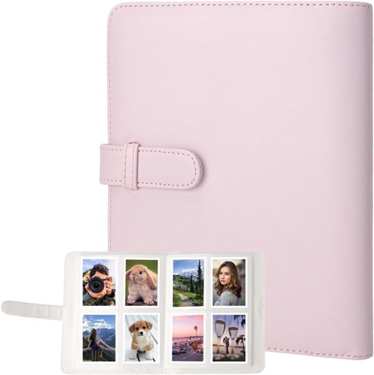 Fotoalbum - 256 compartimenten voor Instax Mini - Compact en draagbaar voor reizen, huwelijken en herinneringen - Roze PU-leer