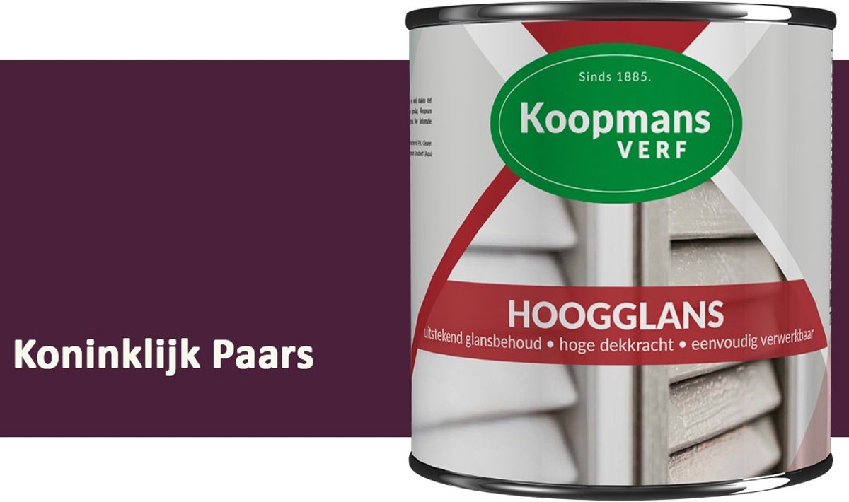 Koopmans Hoogglans Lakverf Binnen & Buiten – Voor Hout en Metaal – Krasvast – Hoge Dekkracht – Kozijnen, Deuren & Meubels – Koninklijk Paars – 375 ml