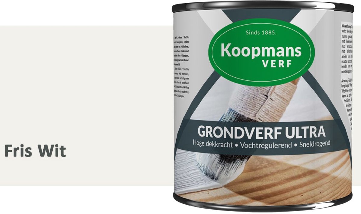 Koopmans Grondverf Ultra – Grondverf Hout & Metaal Binnen en Buiten – Vochtregulerende Primer – Hoge Dekking – Zijdeglans – Fris Wit – 750 ml