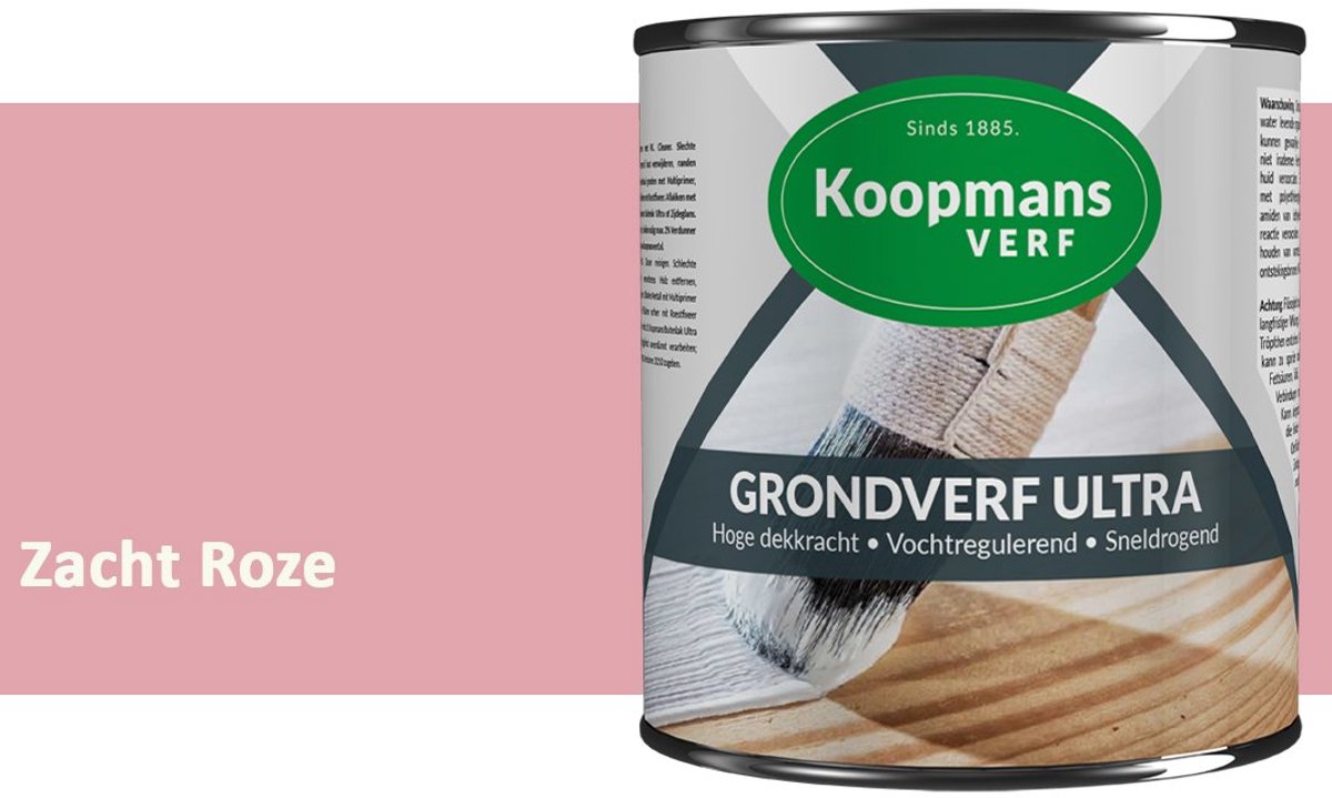 Koopmans Grondverf Ultra – Grondverf Hout & Metaal Binnen en Buiten – Vochtregulerende Primer – Hoge Dekking – Zijdeglans – Zacht Roze – 375 ml