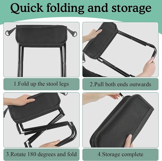Vouwbare Campingkruk met Opbergtas, 28 × 26 × 26 cm, Draagvermogen 130 kg, Ideaal voor Kamperen, Vissen en Wandelen — afbeelding 4