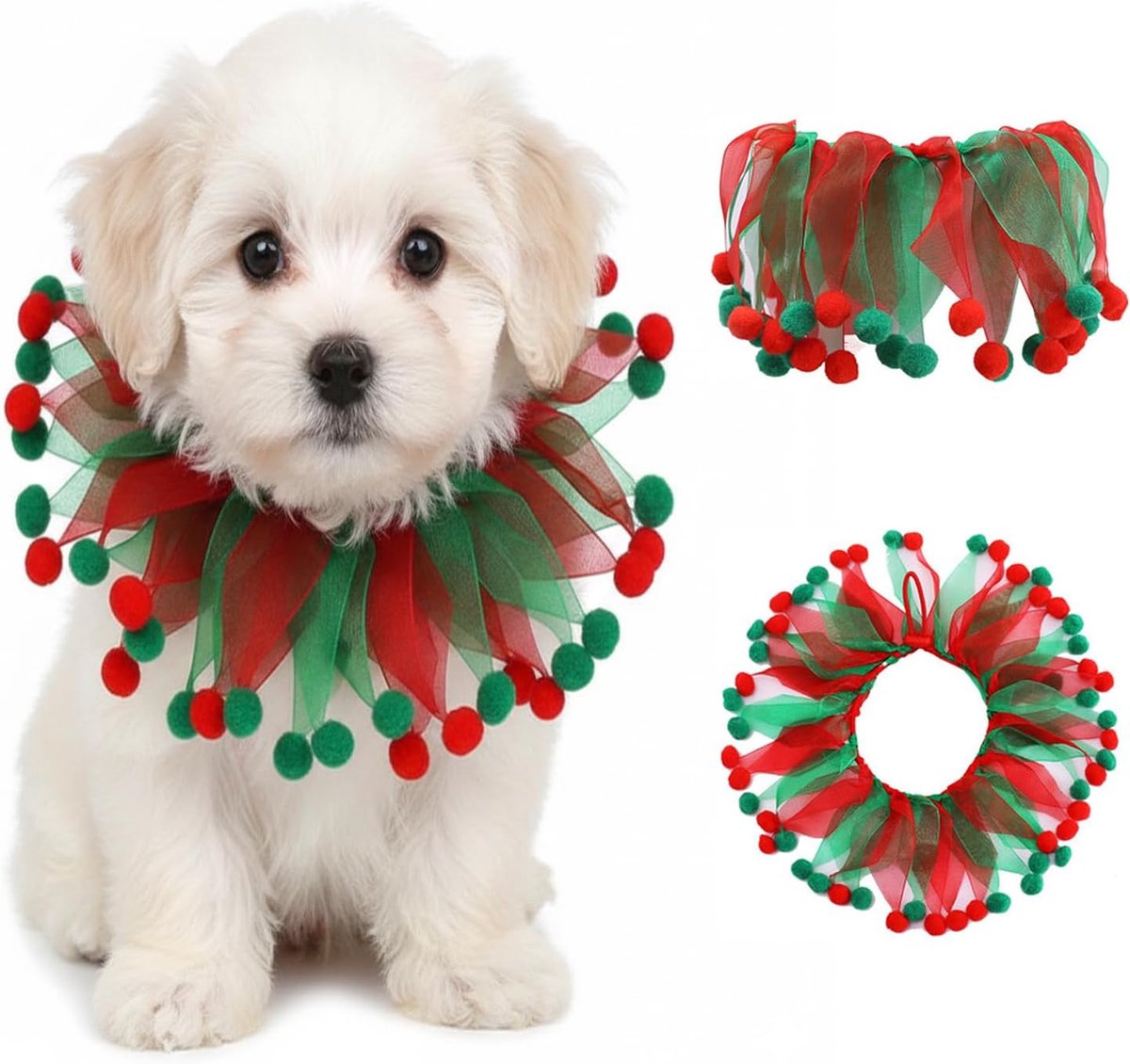 Kersthalsband voor honden en katten, rood-groen, verstelbare kersthalsbanden voor huisdieren, accessoires voor hond, kat, kleine middelgrote kat, verjaardag, vakantie (S)
