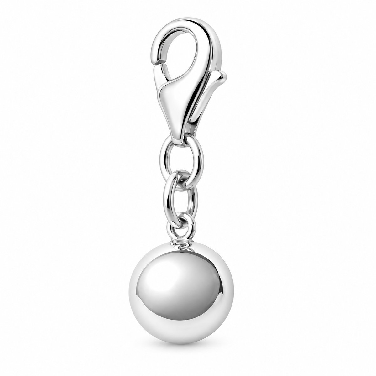925 Sterling Zilveren Bedel met Bolletje – Gerhodineerd – Karabijnsluiting – Zilveren Hanger voor Armband of Ketting