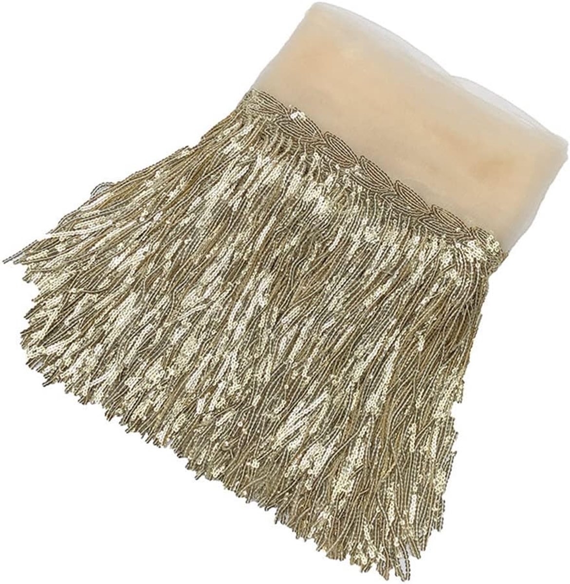 5 yard 20 cm brede pailletten, franjeboord, franjes, kwastjes, franjes, kwastjes, decoratieband, dansfranjes, naai-accessoires voor kostuums, jurken, kledingaccessoires, doe-het-zelf, beige