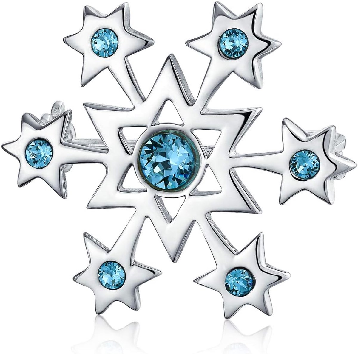 Jewelry Blauwe sieradenset voor de feestdag met zirkonia, zirkonia, sneeuwvlok, hanger, halsketting of broche, kerstnaald voor vrouwen, prachtig 925 sterling zilver, 1, Metaal, Zirkonia