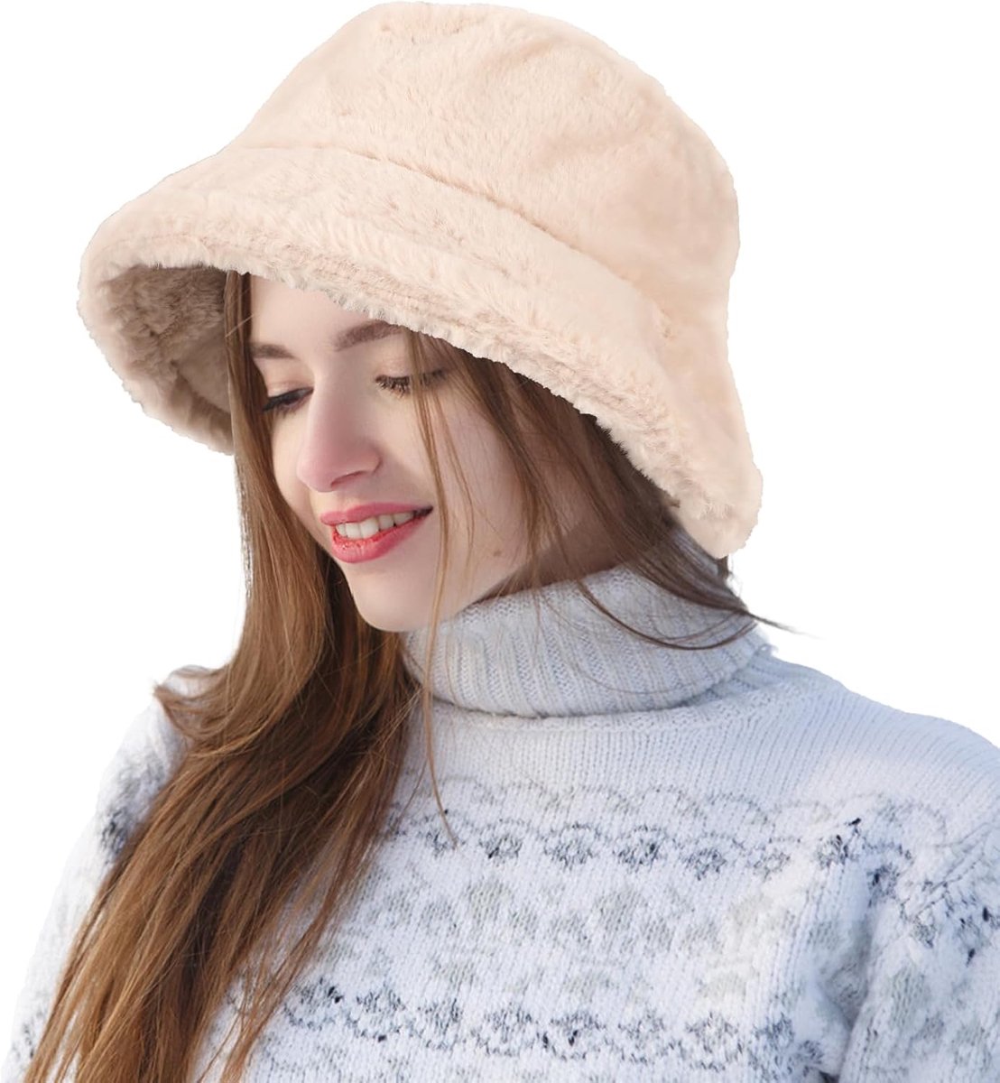Warme en harige wintermuts van kunstbont, vissersmuts voor dames, met winddichte riem, zacht en wollig, winteraccessoire, comfortabel en comfortabel