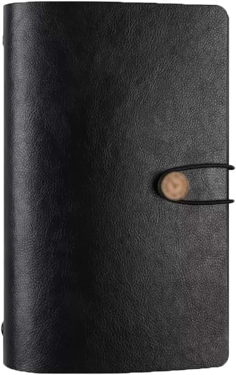 Notitieboek metalen binder los dagboek zakelijk kantoor notitieboekje PU lederen dagboek Bruikbaar (Size : Black)