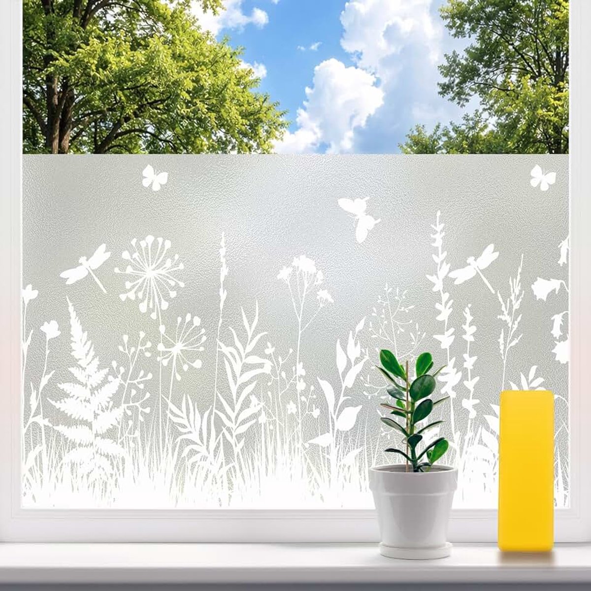 Folie, ondoorzichtig, met bloemenpatroon, zelfklevende statische zichtwerende folie van melkglas met uv-bescherming, geschikt voor badkamer, slaapkamer en keuken, 75 x 120 cm, set van 2