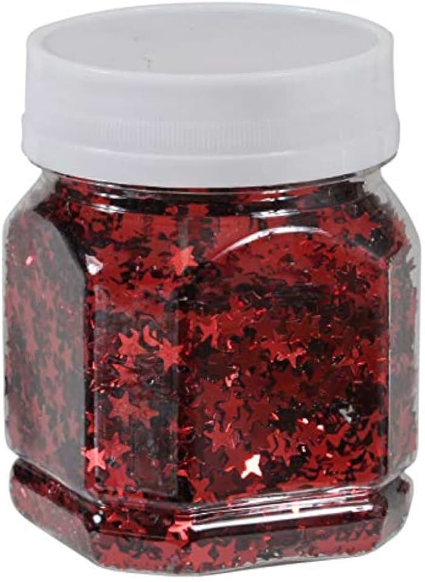 Ster-confetti-sterrenstrooisel voor het knutselen en versieren van kaarten, kleurrijke glittersterren voor decoratie, 80 g (rood)