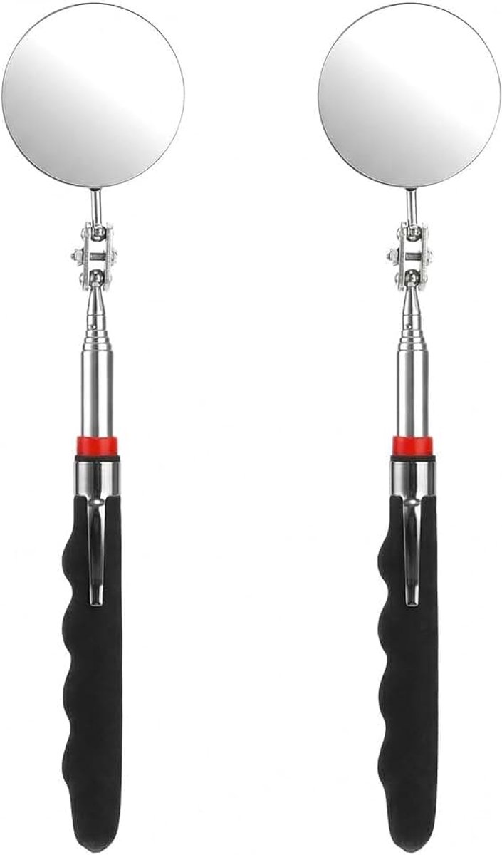 Spiegel, autospiegel, 360 graden draaibaar, ronde inspectiespiegel met ergonomische handgreep, uittrekbare spiegel voor monteur en autoreparatie, 52 mm, 2 stuks