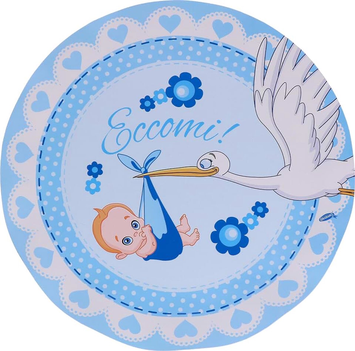 Grote papieren borden voor geboorte, lichtblauw, verpakking van 8 borden, diameter 27 cm, buffet Sweet Party
