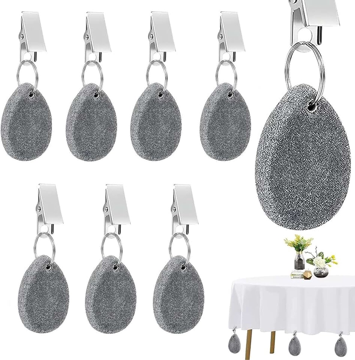 Tafelkleedgewichten voor buiten, natuursteen met clip, natuursteen, tafelkleedgewichten voor familie, feest, camping, bruiloft, tuin, picknick