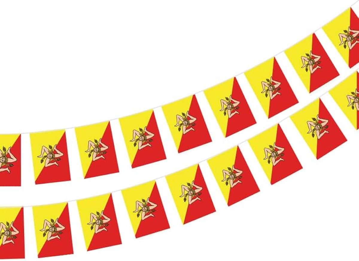 Siciliaanse vlag, 40 stuks, Siciliaanse slinger, 11,4 m, Siciliaanse vlag, 14 x 21 cm, voor bardecoraties