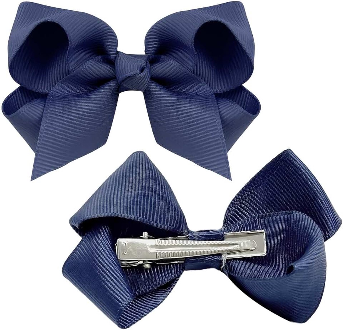 2 Stks Lint Haar Boog Clips Haarspeldjes, 3 inch Paardenstaart Houder met Eendenbek Clip voor Kinderen Kinderen Meisjes Vrouwen (Donkerblauw)