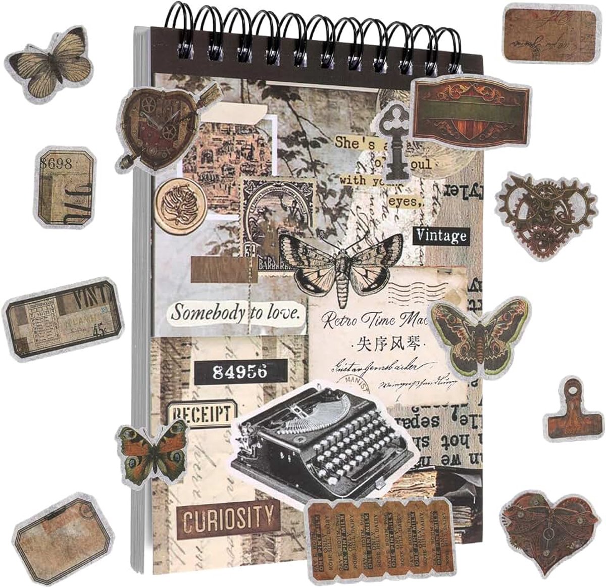 1 exemplar/50 vellen vintage scrapbook-stickers, zelfklevend, scrapbooking-papier, stickers, boek, voorgestanst stickerboek voor doe-het-zelf geschenkverpakkingen, journailing, creatieve projecten
