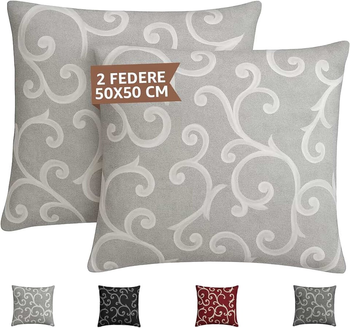Kussenhoezen voor bank, 50 x 50 cm, decoratieve bankkussens met verborgen ritssluiting, 50 x 50 cm, Made in Italy, 2 stuks, grijs