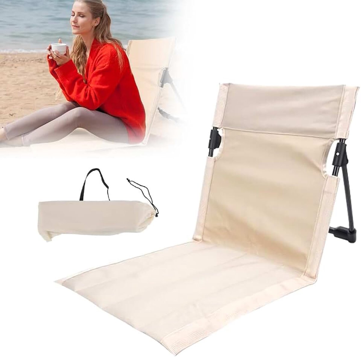 Strandmat met rugleuning, 600D Oxford-weefsel, comfortabel, inklapbaar, strandklapstoel, strandstoelkussen met rugleuning, voor vakantie, tuin, camping
